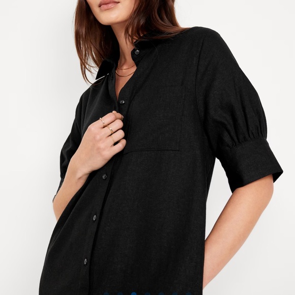 NWT OLD NAVY Linen-Blend Shirt Dress Color: Blackjack - Picture 3 of 8